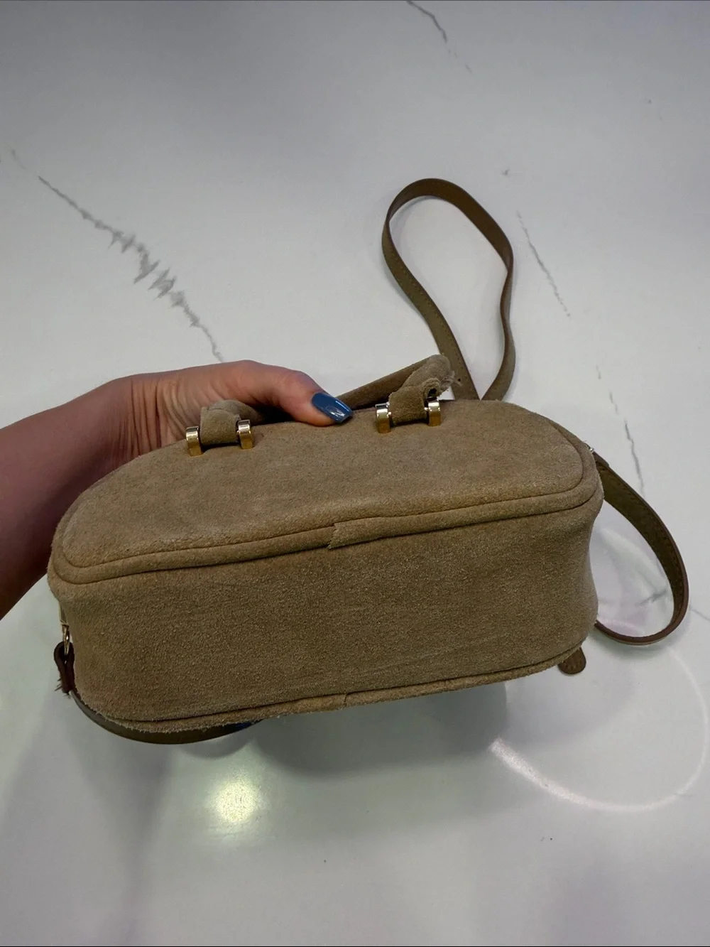 Suede Crossbody Mini Satchel in Light Brown